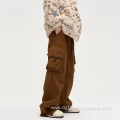 Mens Cotton Multi Pockets Wide Leg Cargo Pants